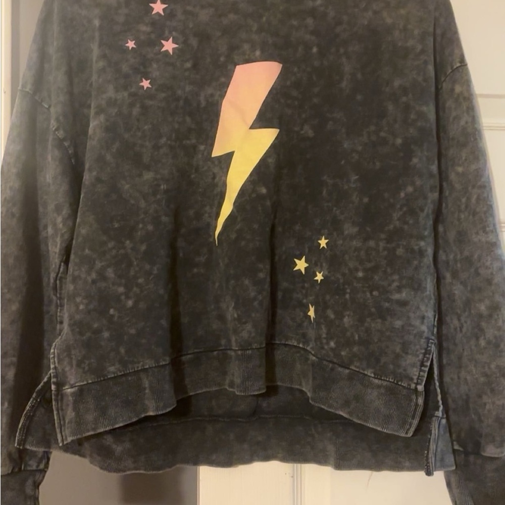 Graphic Sweatshirt with Lightning Bolt and Stars